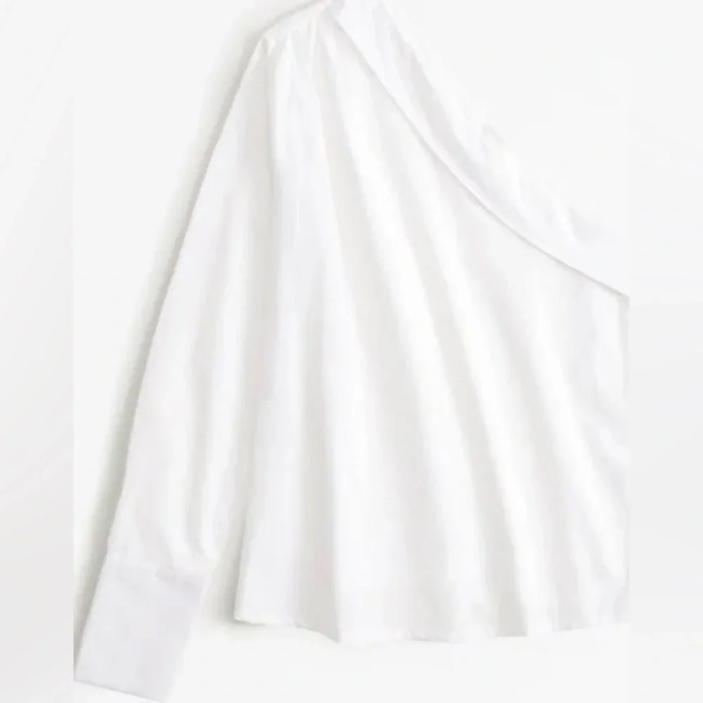 Abercrombie & Fitch White Asymmetrical One Sleeve 100% Cotton Blouse Size XS - Picture 2 of 8